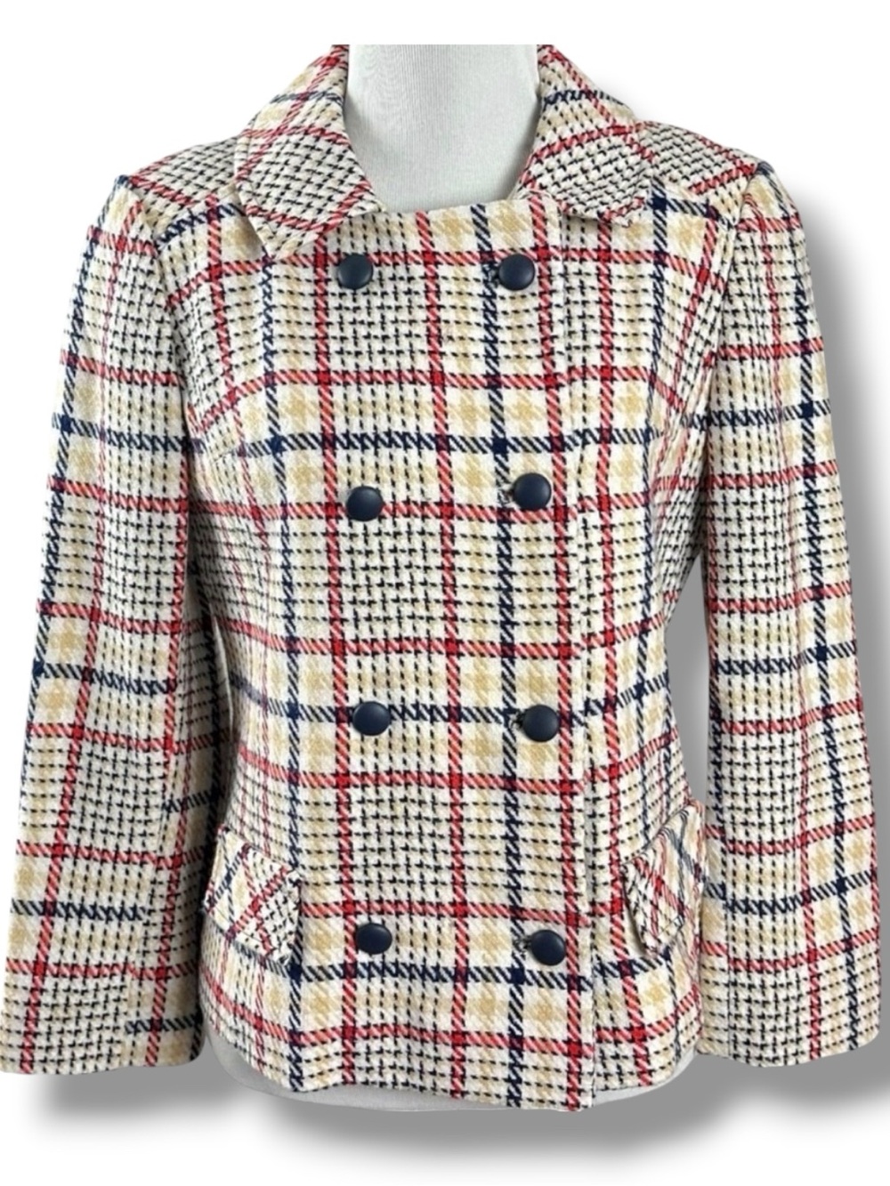 Vintage 60s Miss B.R. Tattersall Plaid Double Breasted Blazer Jacket Small Mod